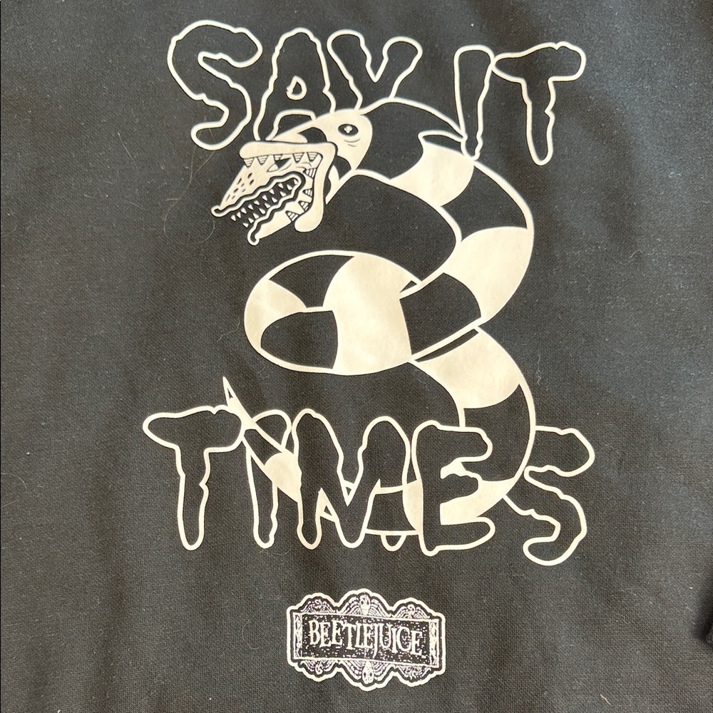 Beetlejuice Sweatshirt Say It 3 Times Snake Graphic Warner Bros Black S NWT - Picture 5 of 12